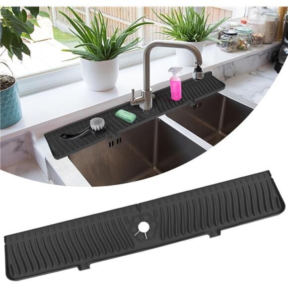 Kitchen Sink Splash Guard, 30" Sink Splash Guard, Faucet Mat, Longer Silicone - Picture 1 of 16